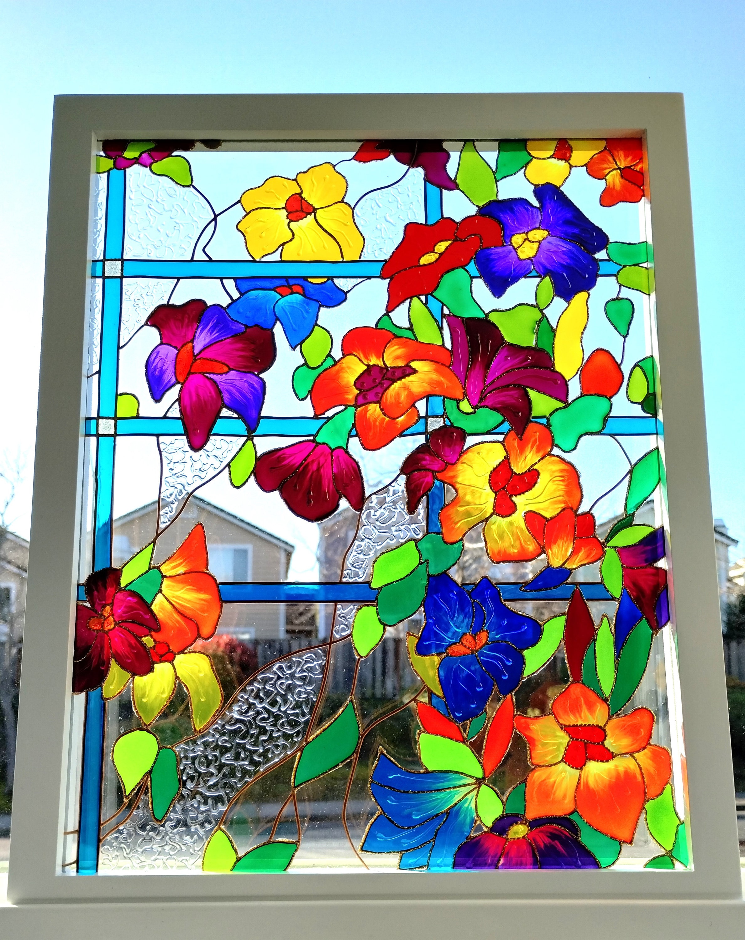 花柄ステンドグラスサンキャッチャー：3Dフラワーウィンドウ
