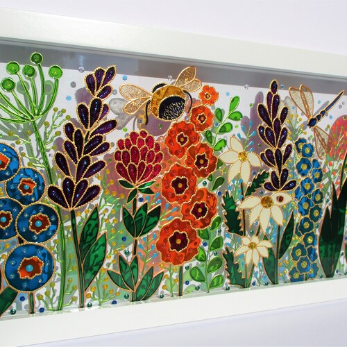 Meadow 17x9 Wild Flowers Glass Painting Painted Glass Glass Etsy