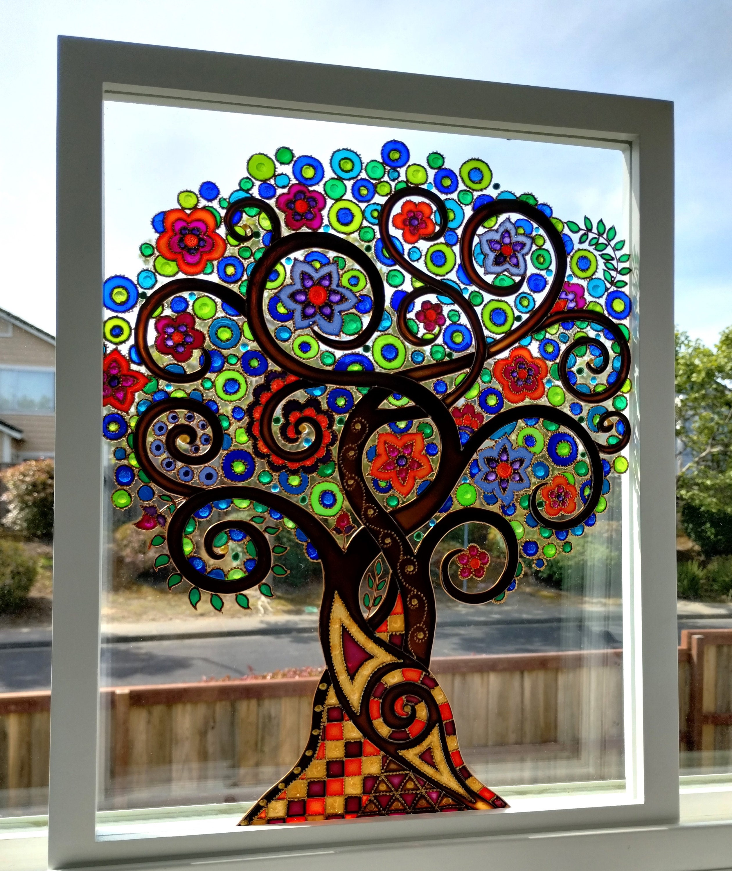 Tree Art 3D Glass Painting Bohemian Decor Wall Decor Painted