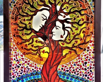 生命の樹ガラス絵画 - 家系図スピリチュアルアート、結婚祝い - Etsy 日本