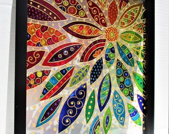 抽象的な花のガラス絵画：3Dステンドグラスサンキャッチャー（15インチ