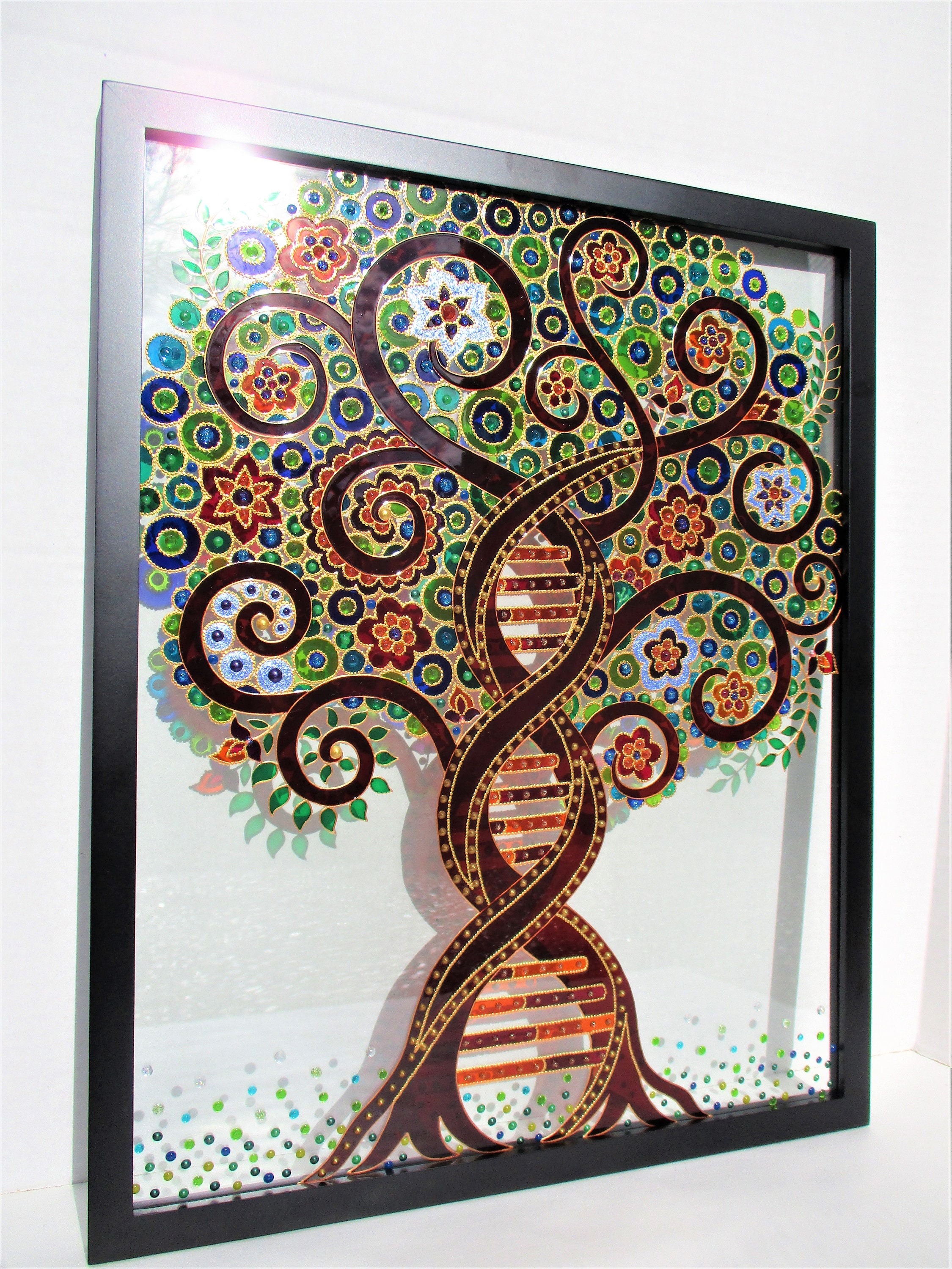 専用ページご購入できません開運絵画　☆生命樹☆成長☆ 3Dガラス生命の樹の絵画：DNA二重らせんボヘミアンウォール