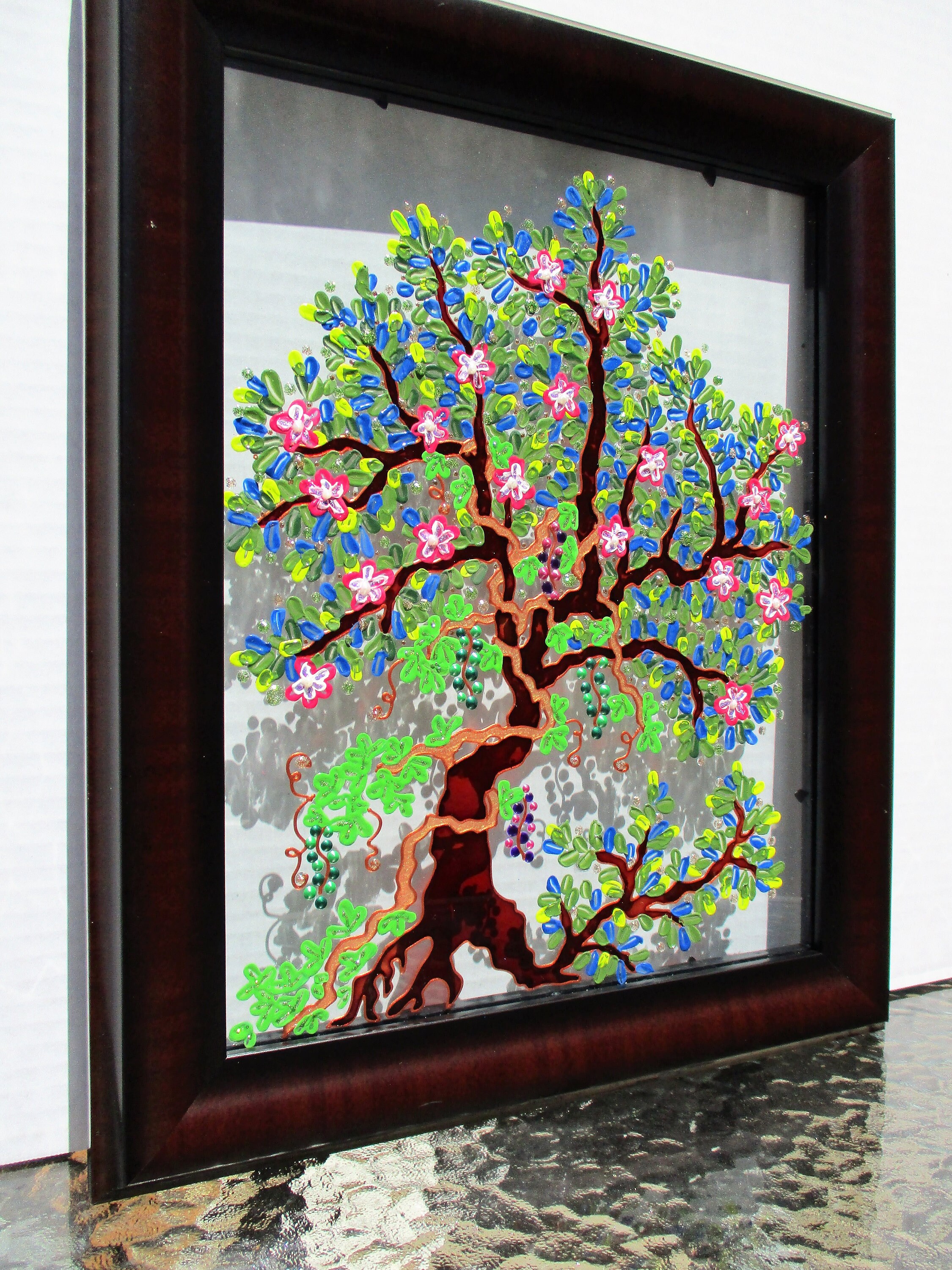 Tree of Life Glass Painting: Bohemian Wall Decor (17