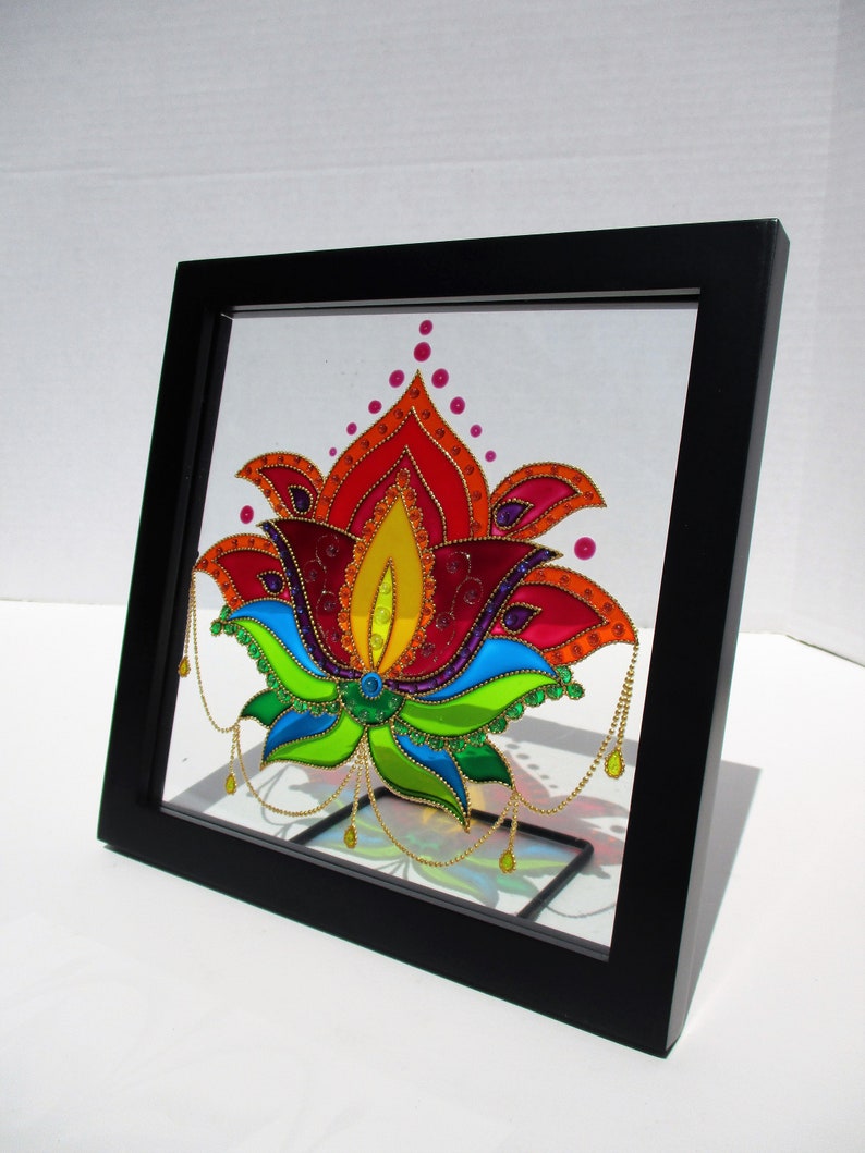 Lotus art 13x13 Bohemian decor Glass painting Wall decor Etsy