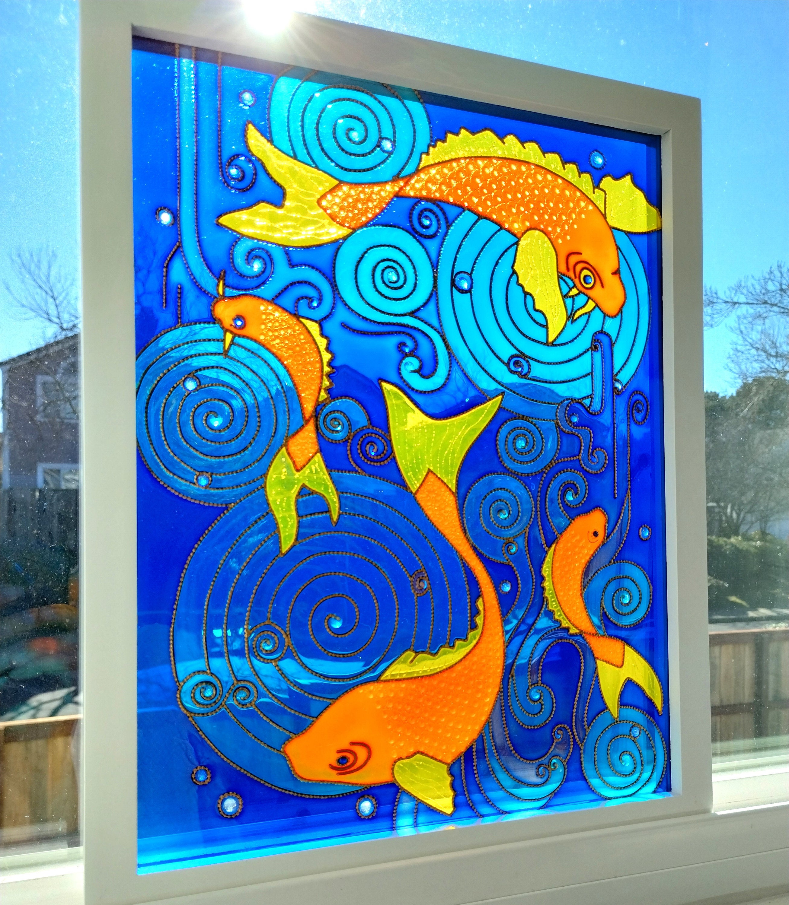 アールデコ フィッシュ サンキャッチャー：3D ガラス絵画 (15