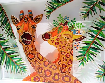 カラフルなキリンのパステル画 カラフルなキリンのパステル画 カラフル水玉のキリン14 | マデリーフ