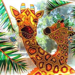 Giraffe love 3D Glass painting Wall decor Sun catcher Stained glass Original art Framed art Giraffe decor Love art Wedding gift image 2