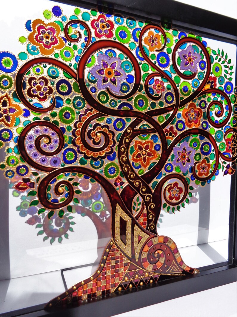 Tree of life art 13x13 Glass painting Glass art Family ...