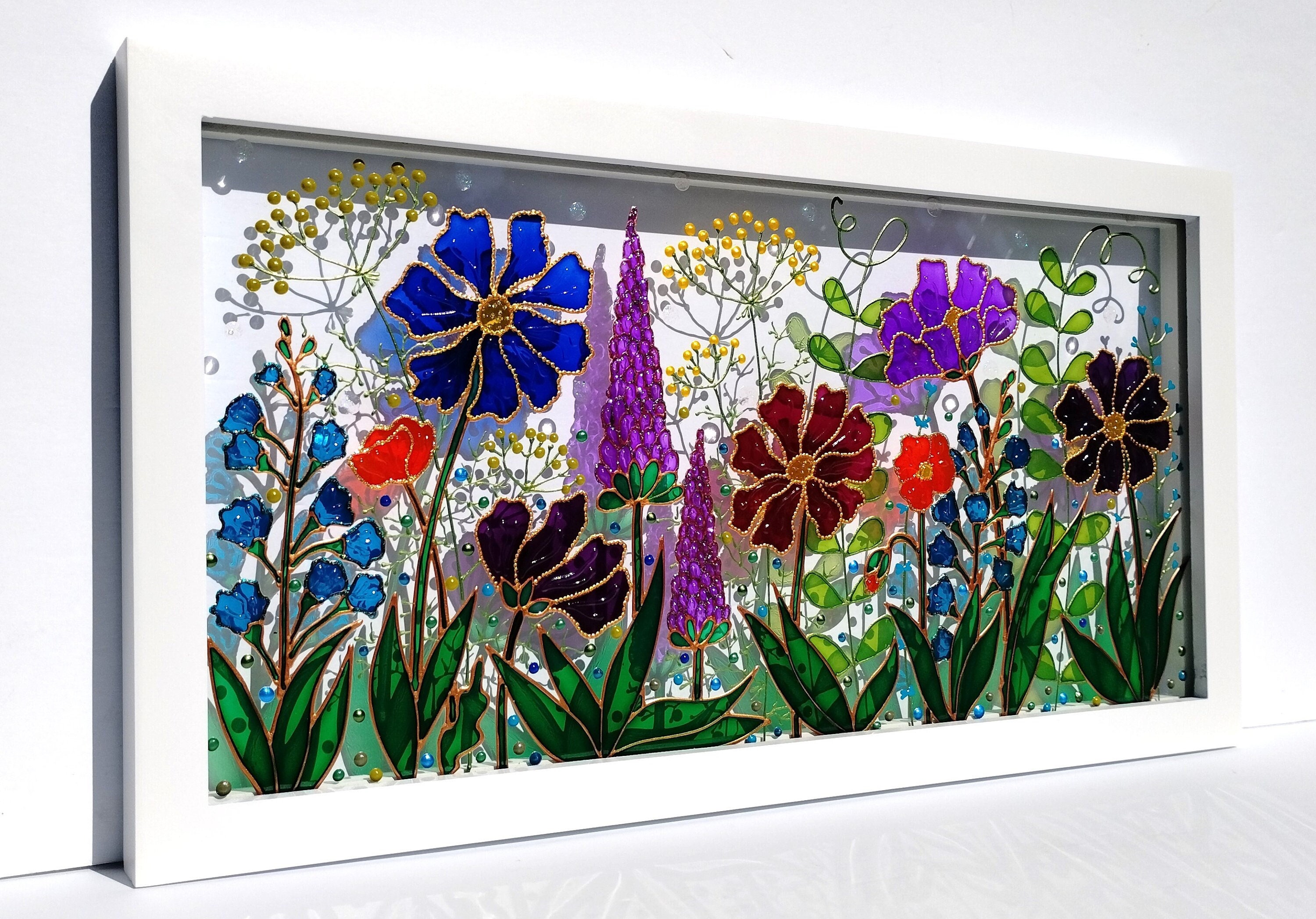 野花のガラス絵画：3D草原の窓アート（21インチ×11インチ） - Etsy 日本