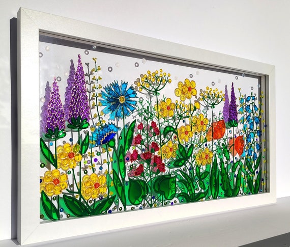 野の花のガラス絵画：3Dステンドグラスの窓アート - Etsy 日本