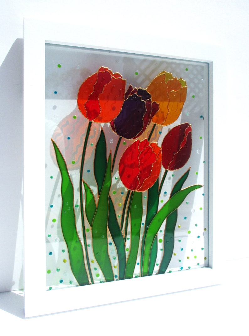 Tulips Art 11x9 Glass Painting Painted Glass Stained Glass Sun Etsy