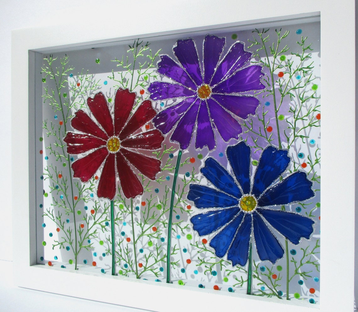 Flowers 11x9 Glass Painting Sun Catcher Stained Glass Glass Etsy