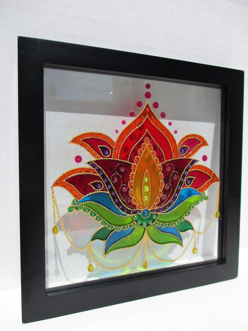 Lotus Art Bohemian Decor Glass Painting Wall Stained Sun Catcher Painted Modern Original Window
