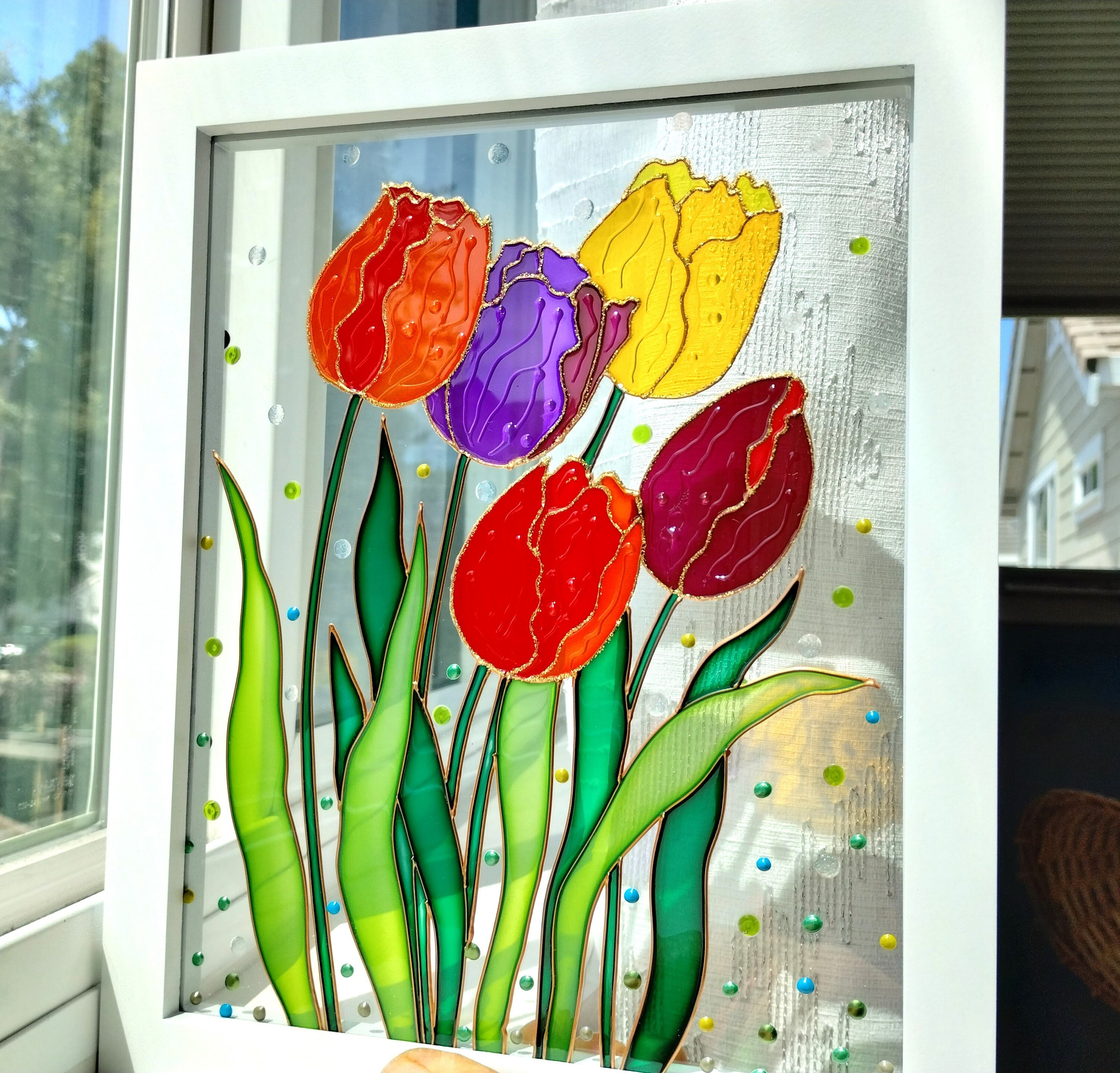 Tulips Art 11x9 Glass Painting Painted Glass Stained Glass Sun