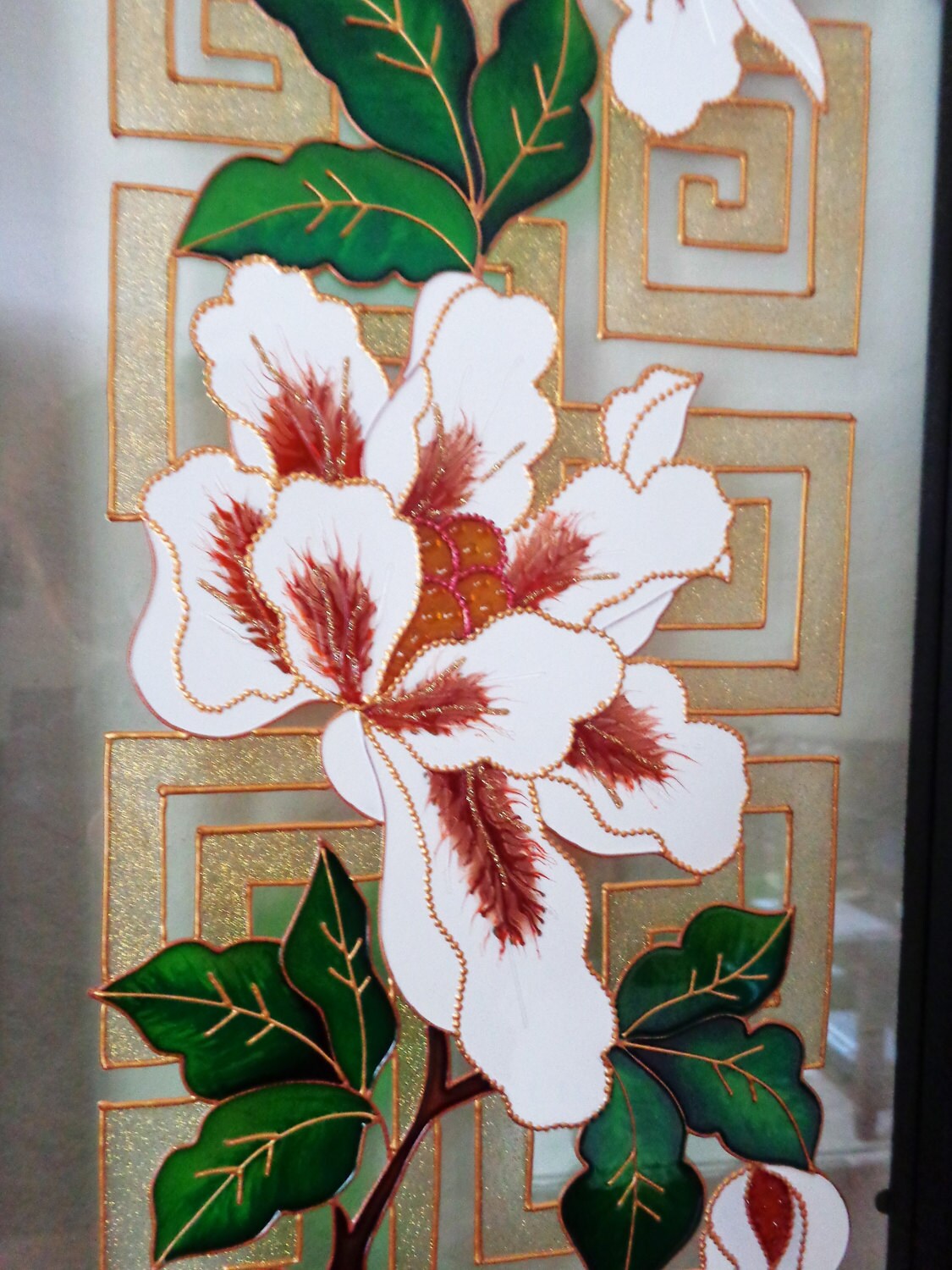Flower Art Glass Painting Wall Decor Painted Glass Stained Etsy