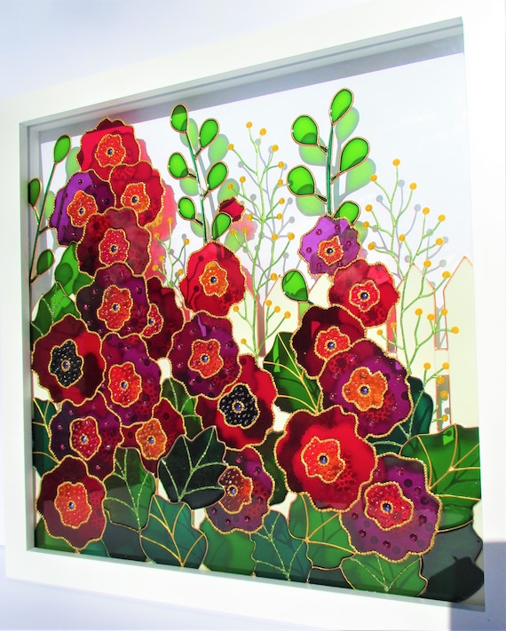 Garden Flowers Art 13x13 Glass Painting Painted Glass Sun Etsy