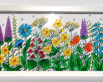 野の花のガラス絵画：3Dステンドグラスの窓アート - Etsy 日本