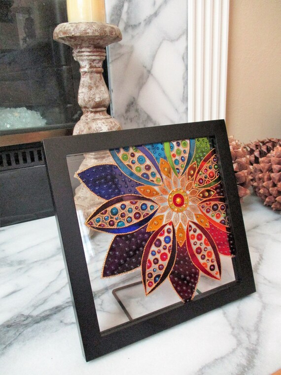 3D Glass Flower Painting: Bohemian Suncatcher, Framed Art