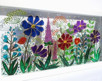 野の花のガラス絵画：3D草原の窓アート（18インチ×10インチ） - Etsy 日本