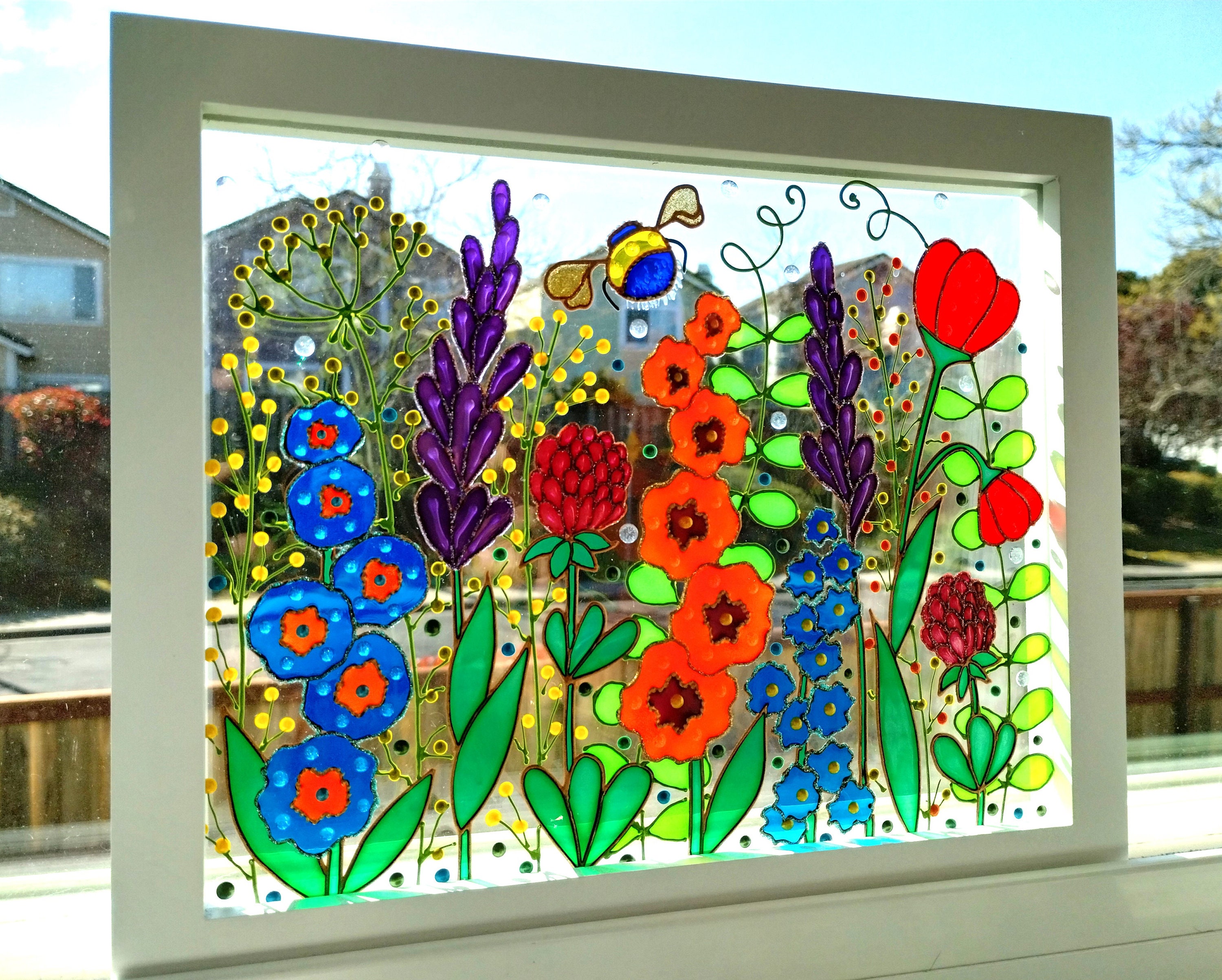 Meadow 11x9 Glass Painting Sun Catcher Stained Glass Glass Art Etsy