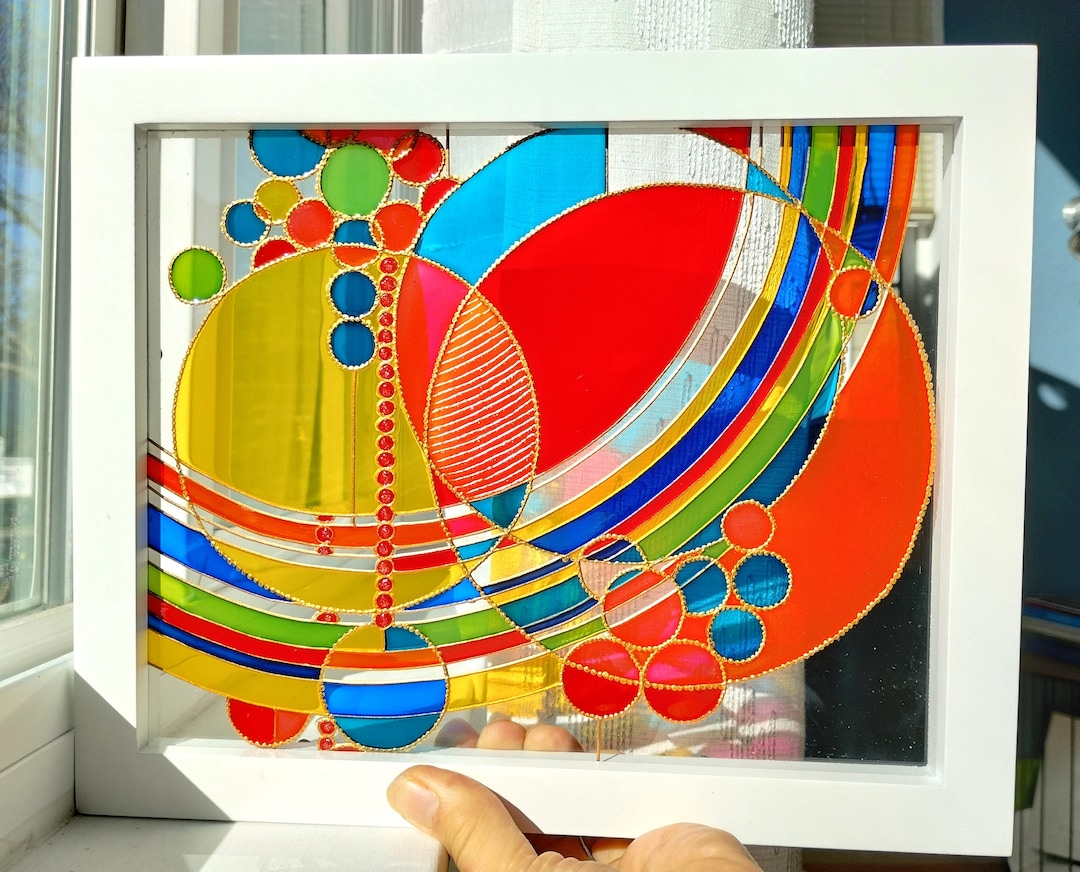 Frank Lloyd Wright 11x9 Glass Painting Sun Catcher Painted Glass Wall