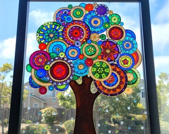 Tree of Life 15x12 Glass Painting Bohemian Decor Wall Art Window Art   Stained Glass Glass Art Modern Art Sun Catcher Family Tree 