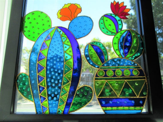 Abstrakte Kaktus Glasmalerei: Moderner Glasmalerei Suncatcher, 13x13  Wanddekor - Etsy.de