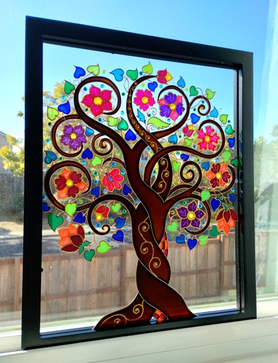 Tree of Life 15x12 Glass Painting Bohemian Decor Wall Art Window Art   Stained Glass Glass Art Modern Art Sun Catcher Family Tree 