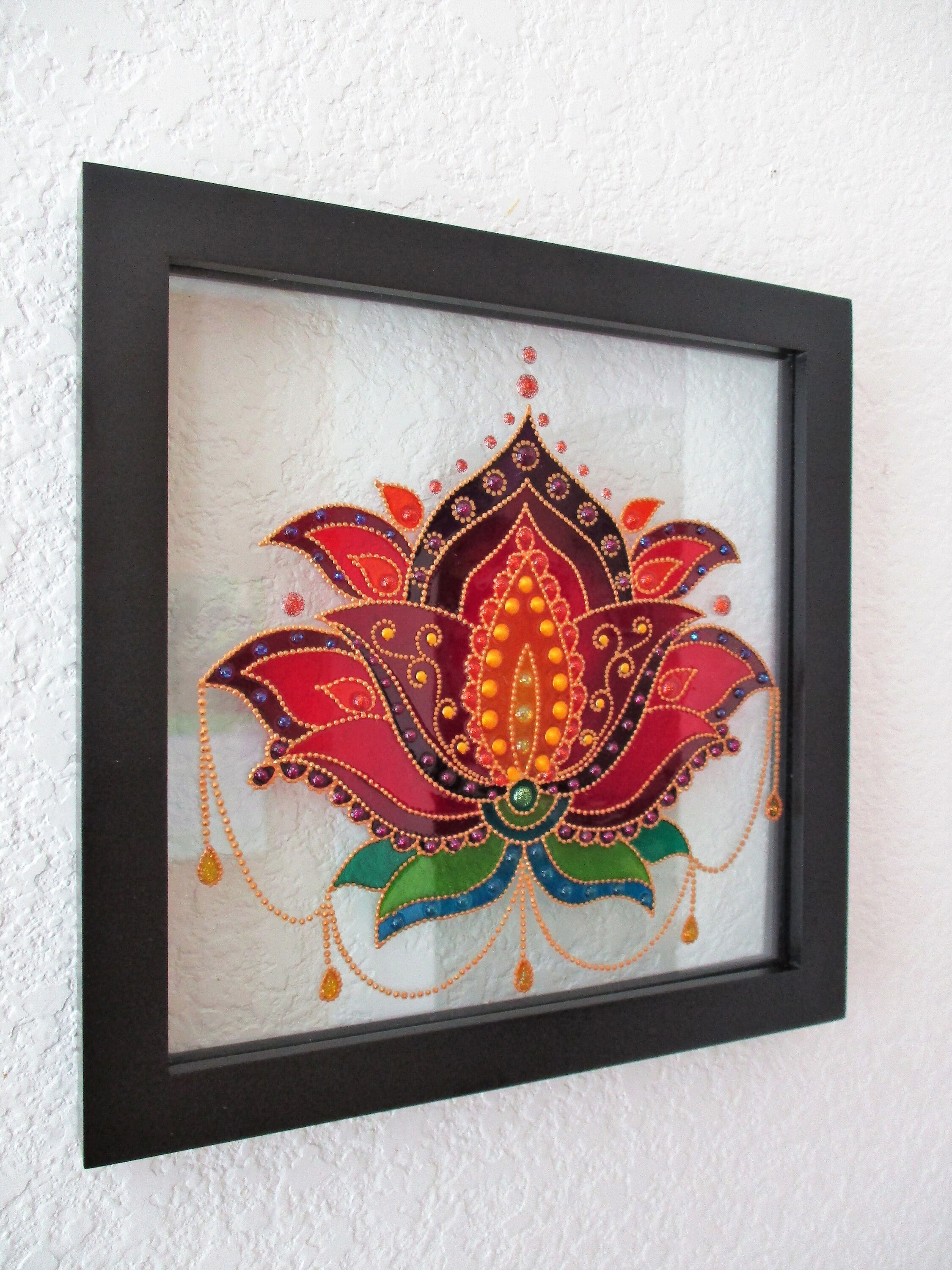 Lotus 13x13 Painted glass Bohemian decor Glass art Wall decor Etsy