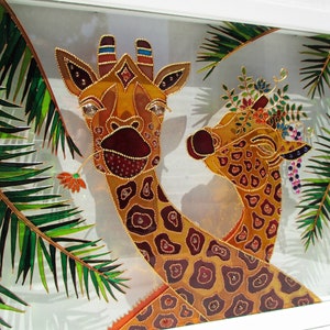 Giraffe love 3D Glass painting Wall decor Sun catcher Stained glass Original art Framed art Giraffe decor Love art Wedding gift image 8