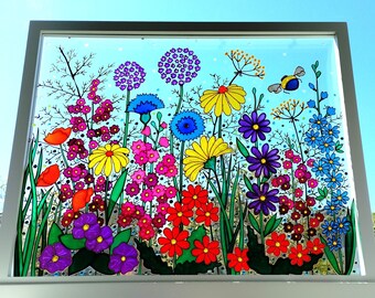 Wildflower Meadow Glass Painting: 3D Colorful Floral Art (21&quot;x17&quot;)