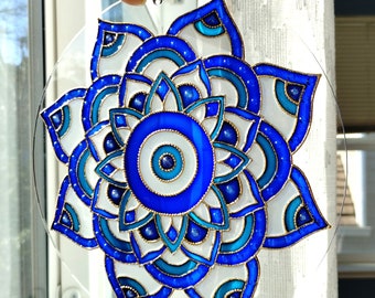 Evil Eye 8" Suncatcher Faux Stained glass Sun catcher Modern painting Painting on glass Painted glass Small painting 3D glass painting