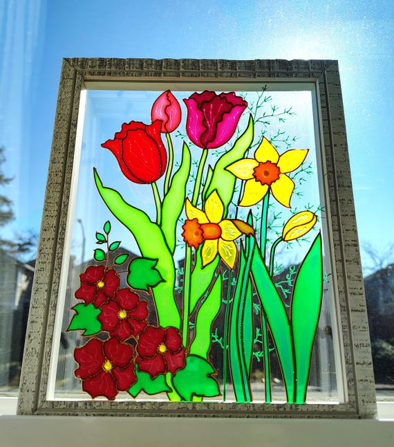 チューリップのガラス絵画：3Dガーデンフラワーサンキャッチャー（11