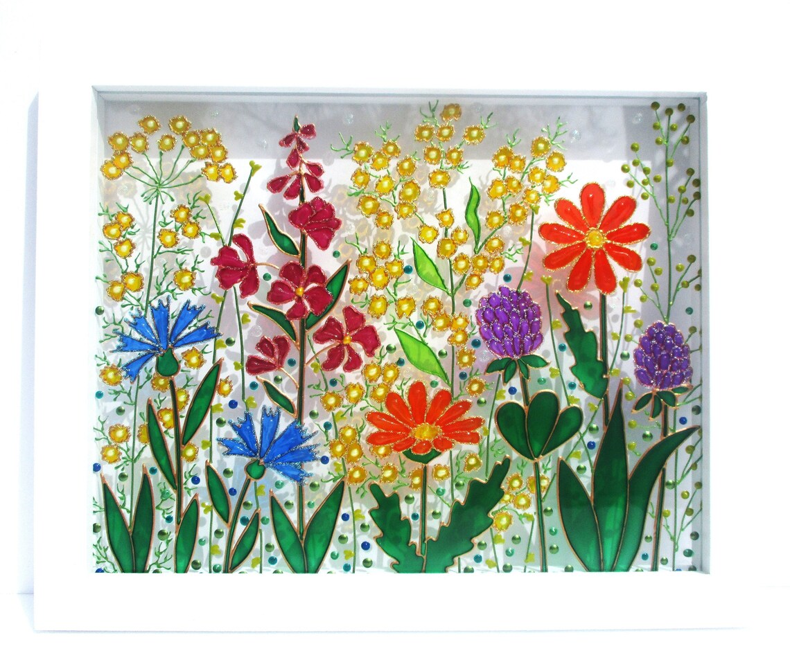 Meadow 11x9 Glass Painting Sun Catcher Stained Glass Glass Art Etsy