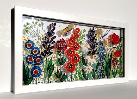 3D草原の野花ガラス絵画：植物窓アート - Etsy 日本