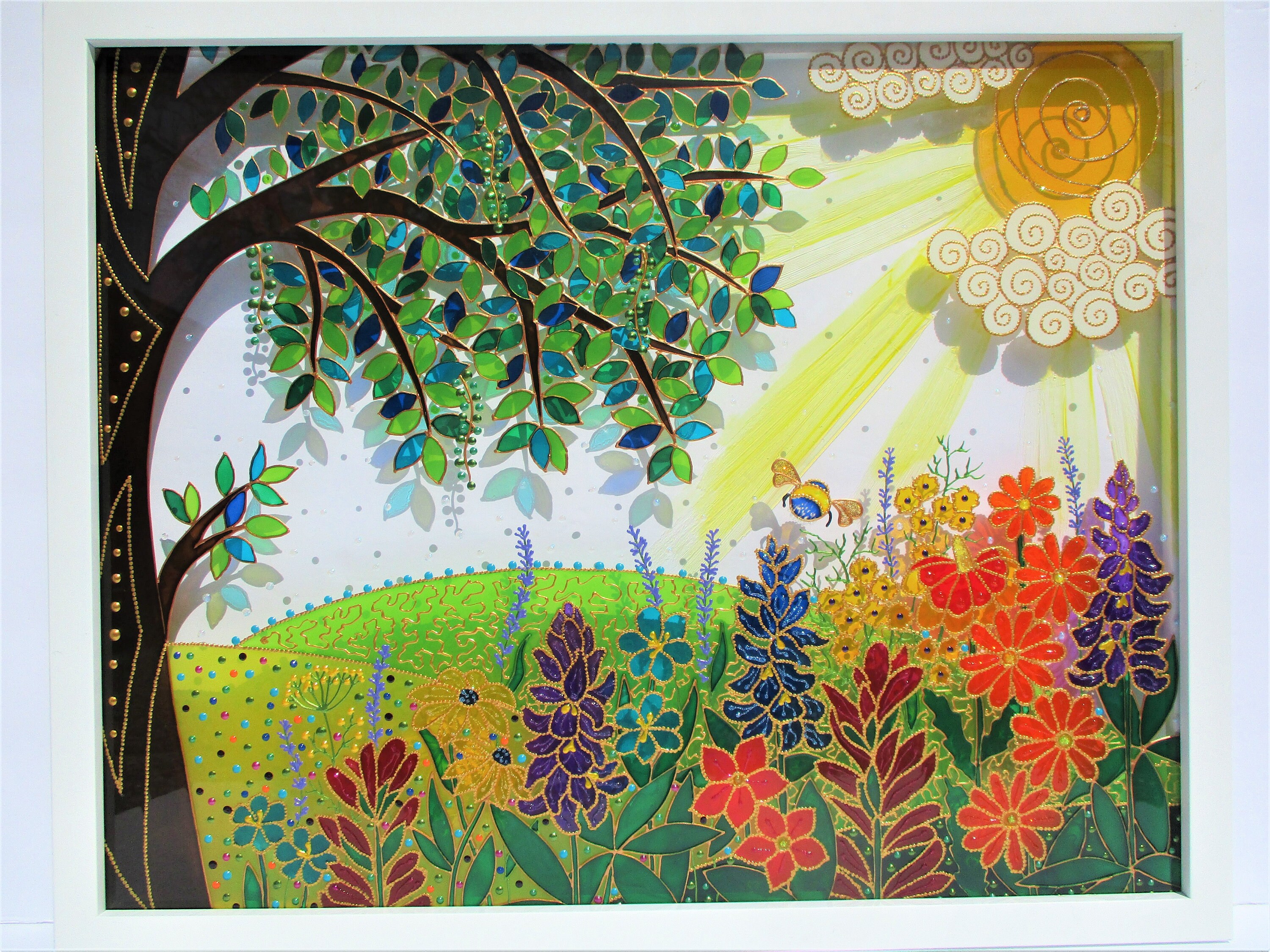 抽象的な草原のガラス絵画：3Dステンドグラスサンキャッチャー（21