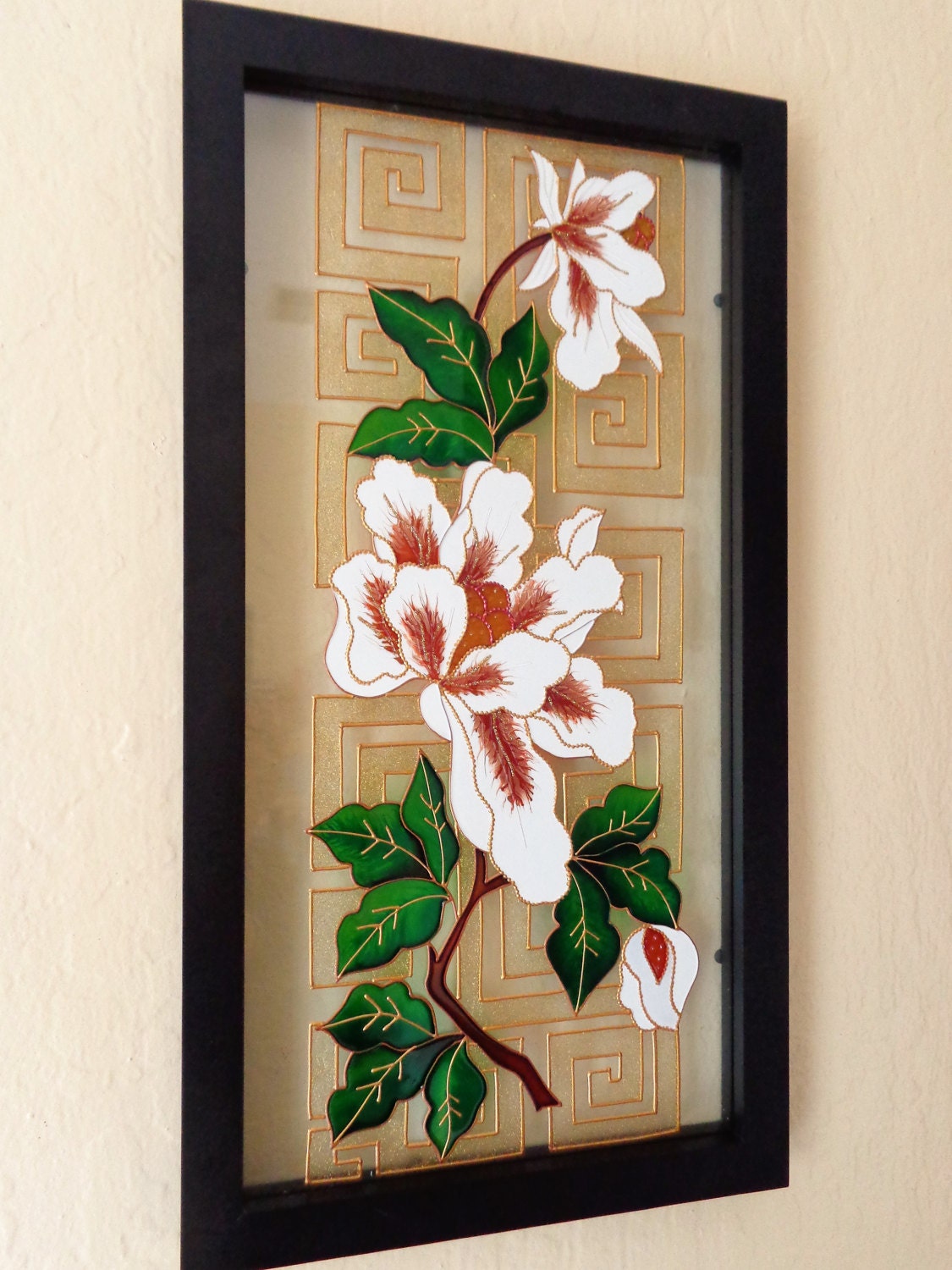 Flower Art Glass Painting Wall Decor Painted Glass Stained Etsy