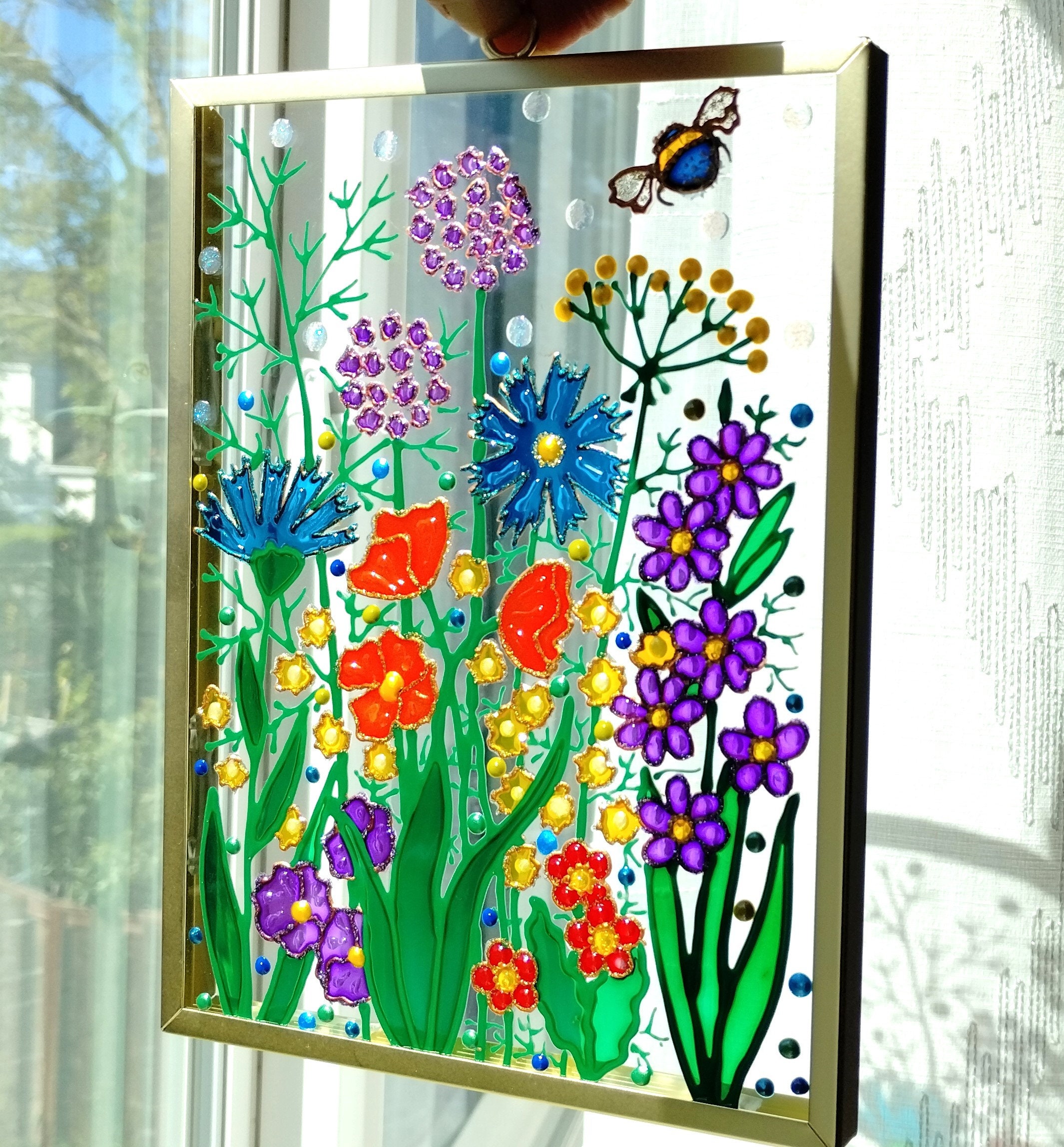 Wildflower Suncatcher: Stained Glass Window Hanging, Floral