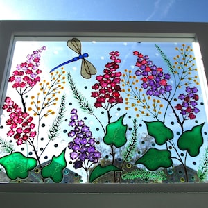 Wild flowers 11&quot;x9&quot; 3D Glass painting Sun catcher Stained glass Glass art Modern painting Colorful painting Original painting Window hanging