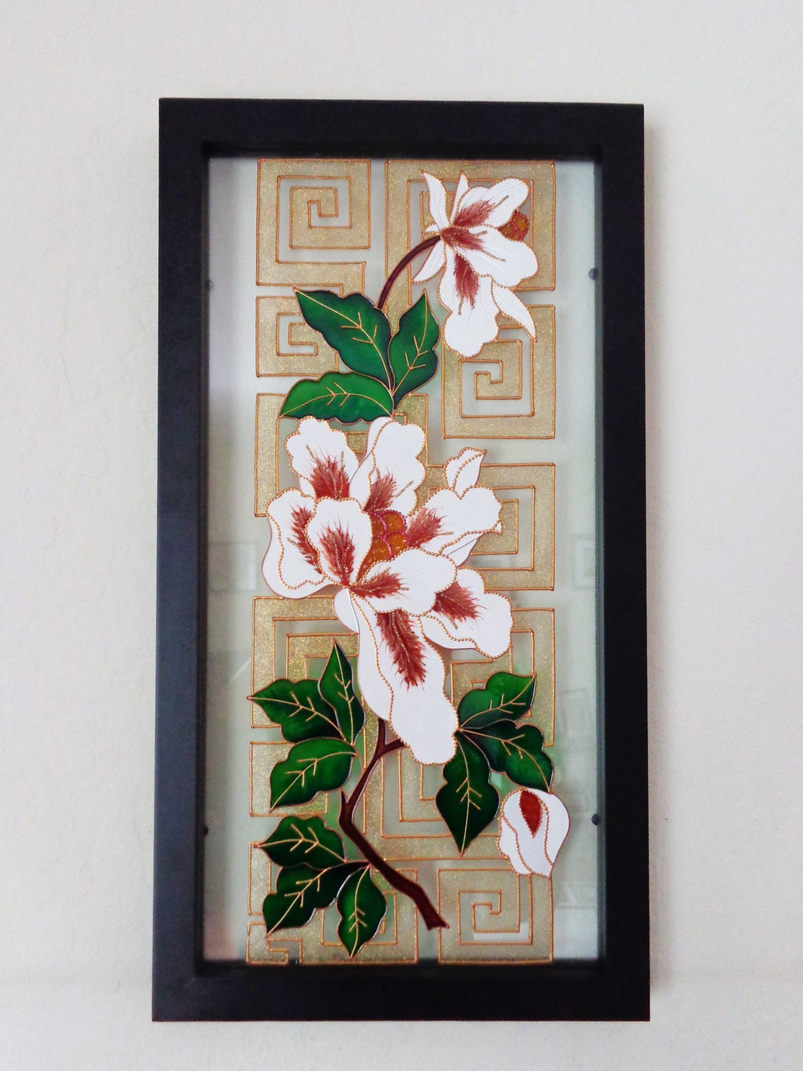 Flower Art Glass Painting Wall Decor Painted Glass Stained Etsy