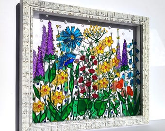 野の花のガラス絵画：3Dステンドグラスの窓アート - Etsy 日本