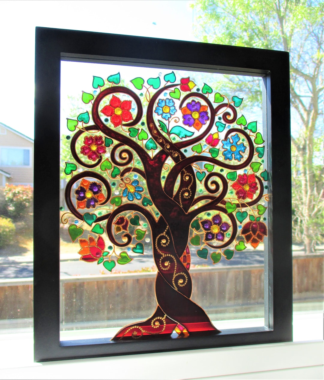 Tree of Life 11x9 Glass Painting Bohemian Decor Stained Glass Etsy