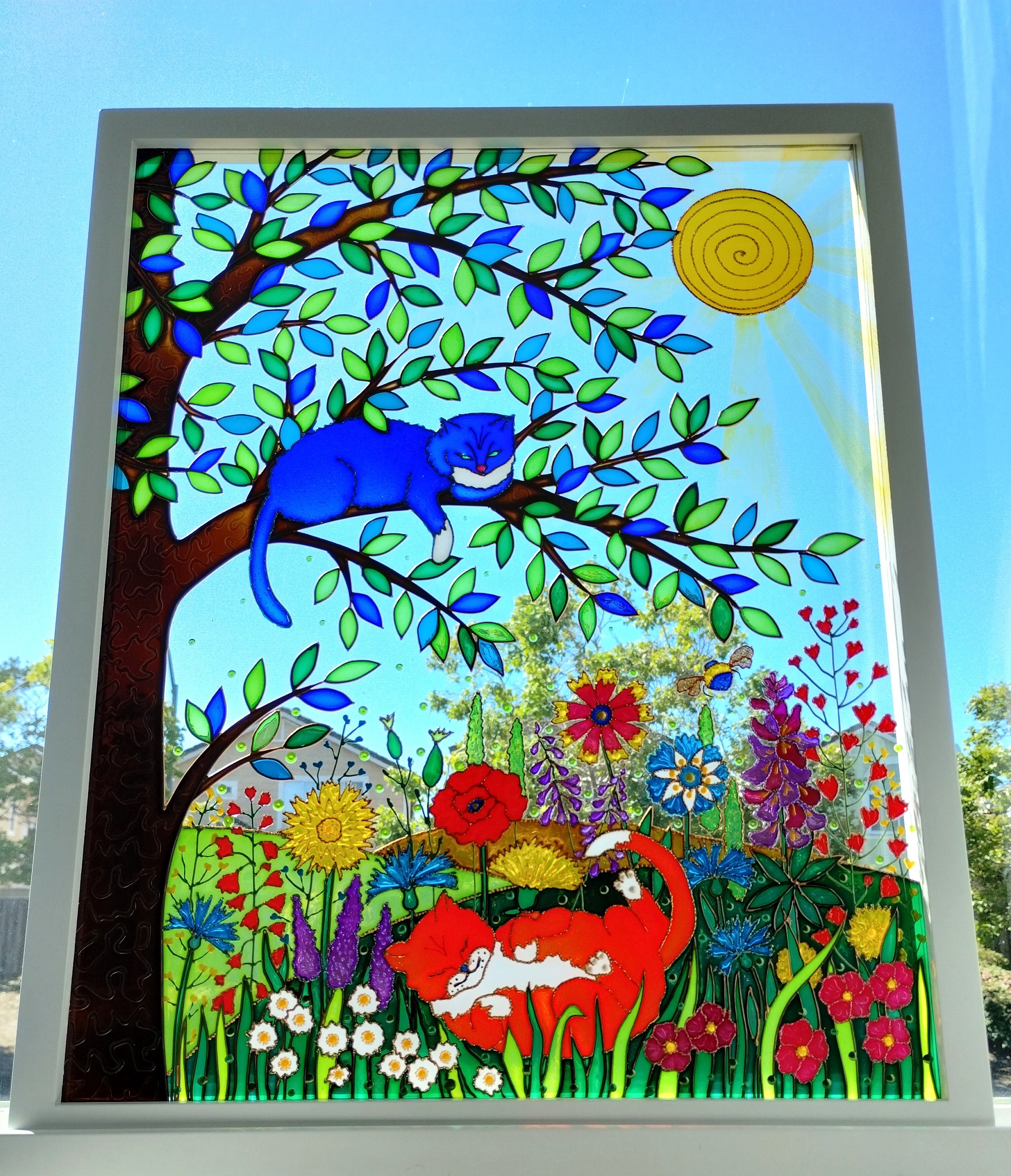 原画#3571　黒猫　花　窓　カンヌ　水彩画　ドローイング　インテリア　アート 原画#3571 黒猫 花 窓 カンヌ 水彩画 ドローイング インテリア