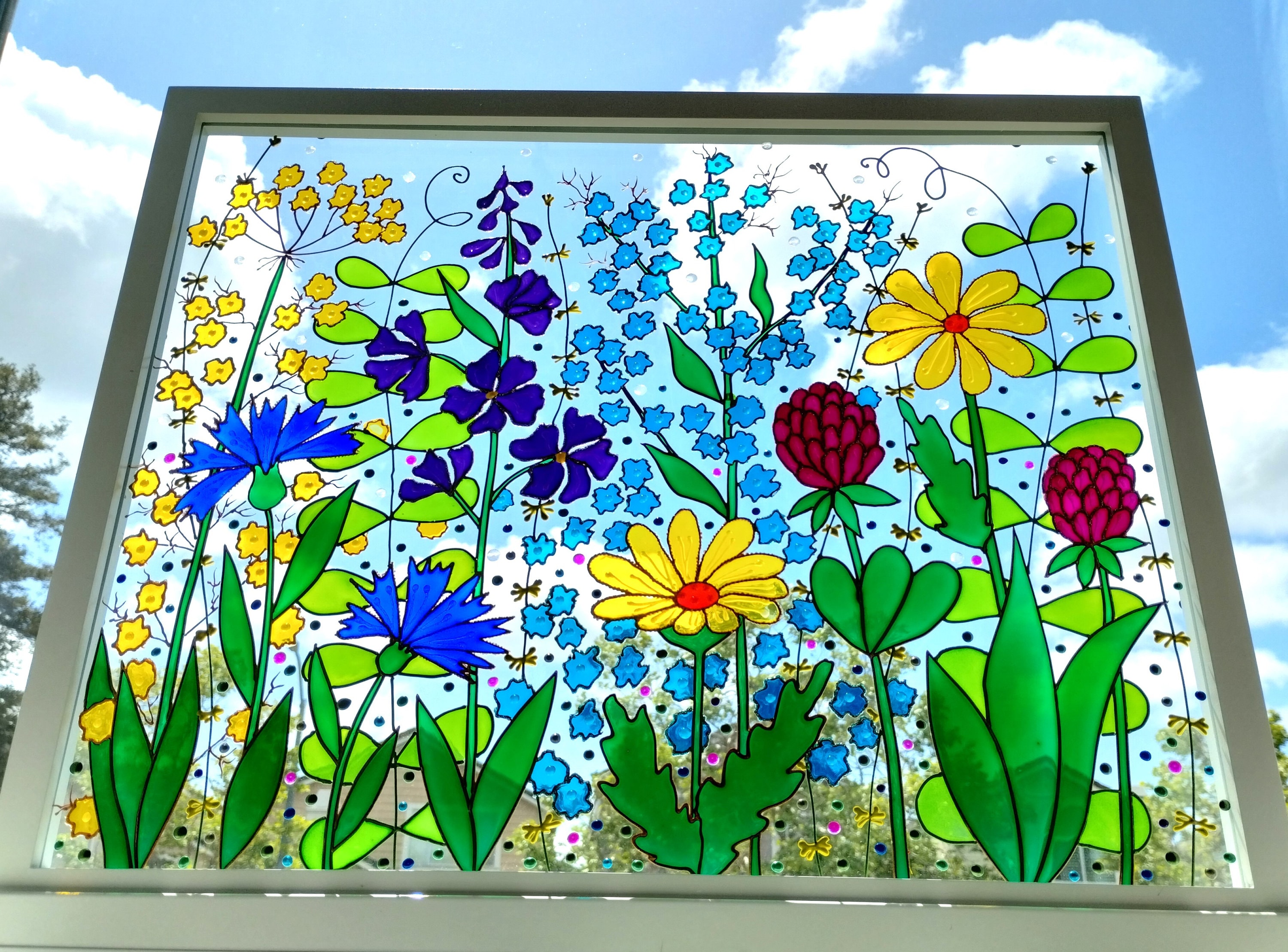 Wildflower Meadow Glass Painting: 3D Colorful Framed Art (21