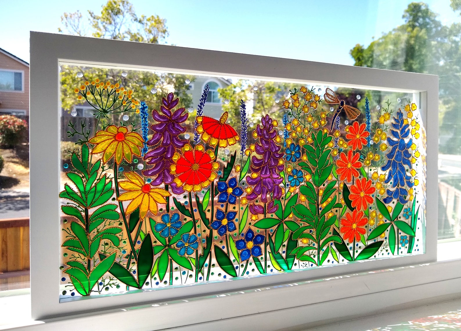 Texas Wild Flowers 17x9 Glass Painting Stained Glass Sun Etsy