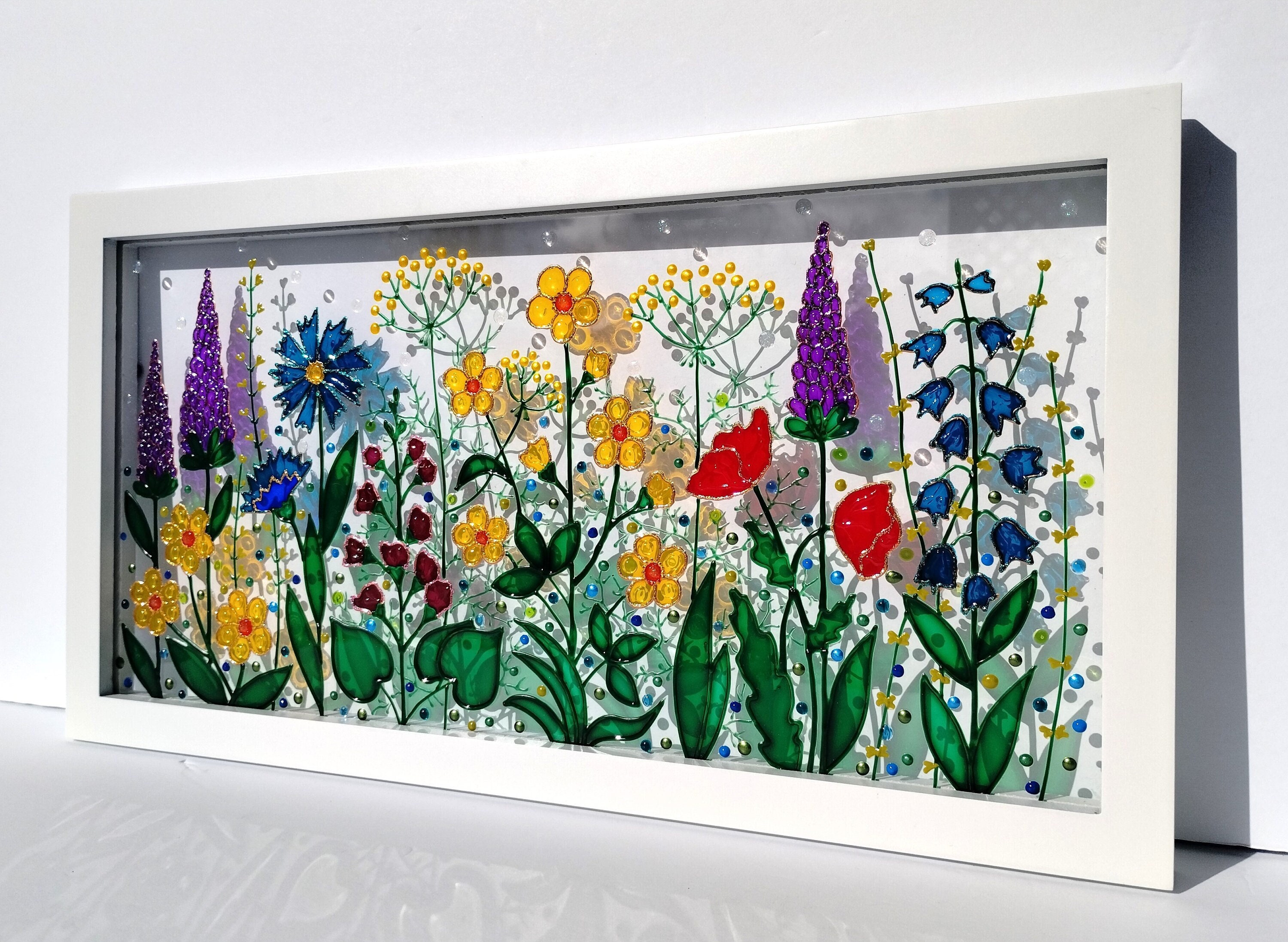 野の花のガラス絵画：3Dステンドグラスの窓アート - Etsy 日本