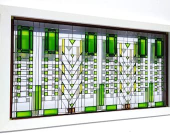 Frank Lloyd Wright-Inspired 3D Glass Painting Art Deco Window Hanging (21x11)
