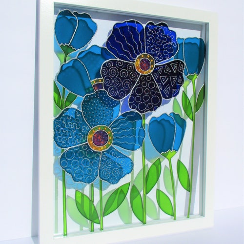 Abstract Flowers Art Glass Painting Painted Glass Glass Art Etsy
