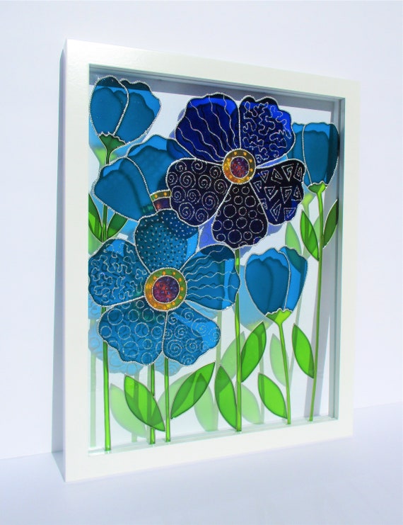 Fleurs abstraites 15x12 Peinture sur verre 3D Verre peint Art du