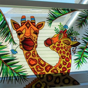 Giraffe love 3D Glass painting Wall decor Sun catcher Stained glass Original art Framed art Giraffe decor Love art Wedding gift image 6